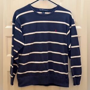 Ralph Lauren Nautical Stripe Cotton Long Sleeve Top Red Pony S